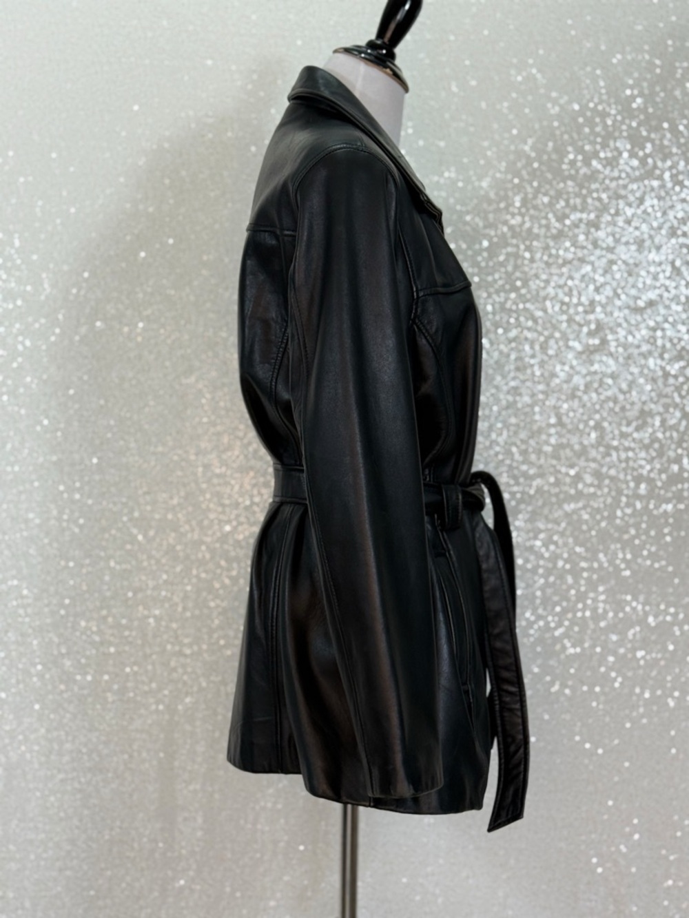 Jacqueline Ferrar Genuine Lambskin Leather Jacket Black Belted Zip Up Tailored - Picture 14 of 16